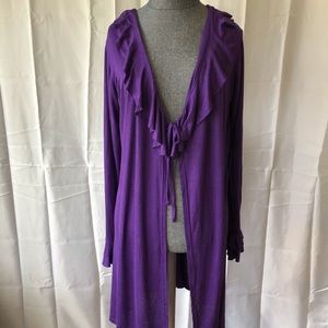 Purple ruffle long tie cardigan